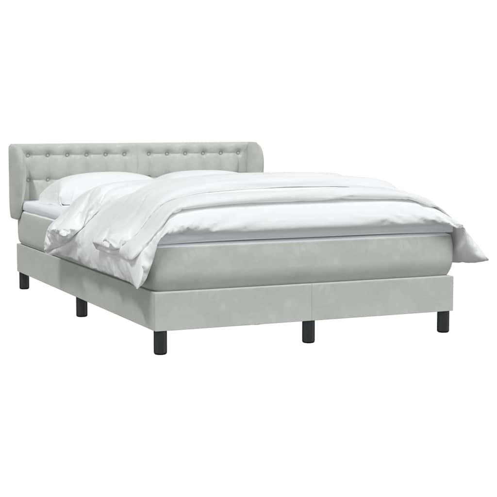 Κρεβάτι Boxspring με Στρώμα Ανοιχτό Γκρι 140x220 εκ. Βελούδινο - Pakobazaar