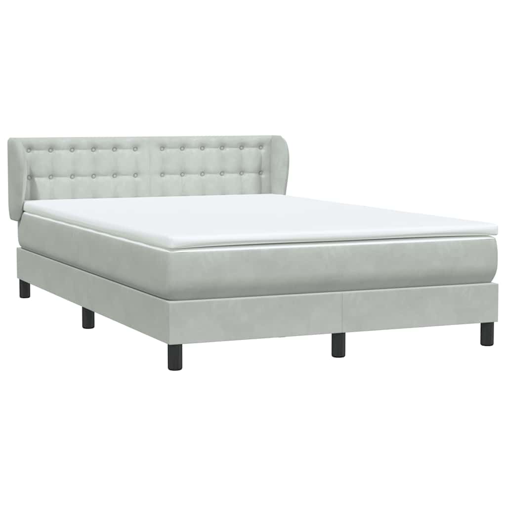Κρεβάτι Boxspring με Στρώμα Ανοιχτό Γκρι 140x220 εκ. Βελούδινο - Pakobazaar