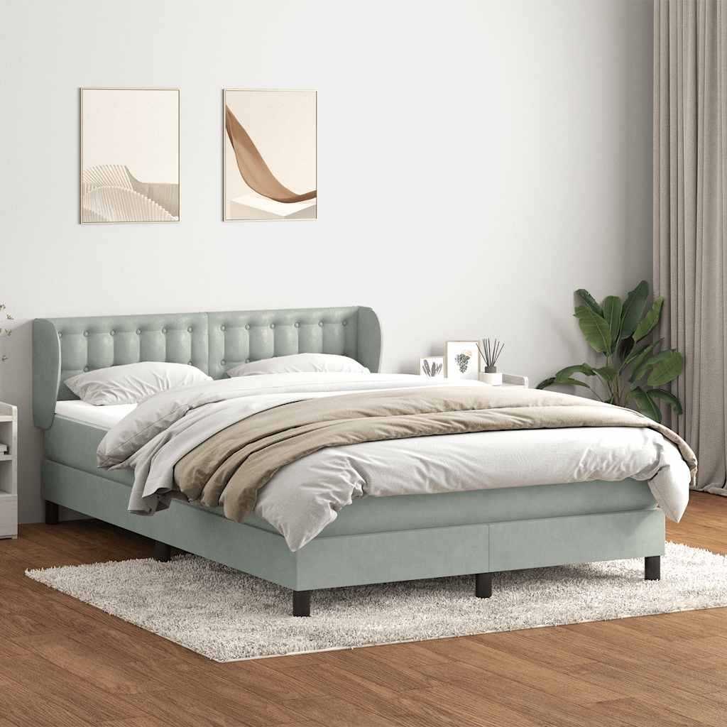 Κρεβάτι Boxspring με Στρώμα Ανοιχτό Γκρι 140x220 εκ. Βελούδινο - Pakobazaar