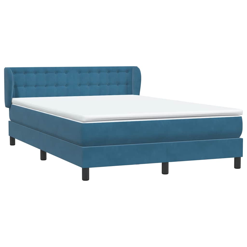 Box Spring κρεβάτι με στρώμα σκούρο μπλε 140x220 cm Βελούδινο