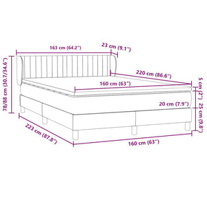 Κρεβάτι Boxspring με Στρώμα Ανοιχτό Γκρι 160x220 εκ. Βελούδινο