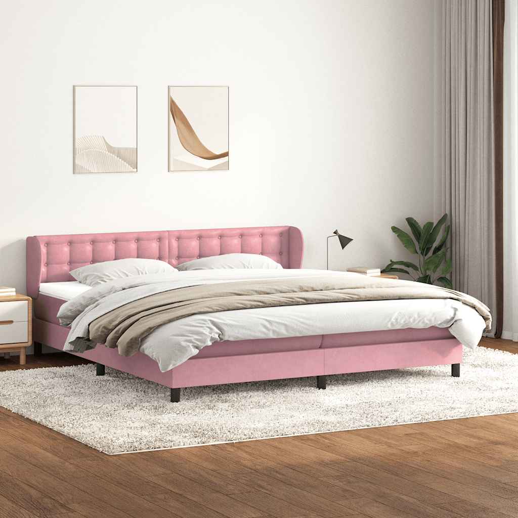 Κρεβάτι με στρώματα ροζ 180x220 cm Βελούδινο - Pakobazaar