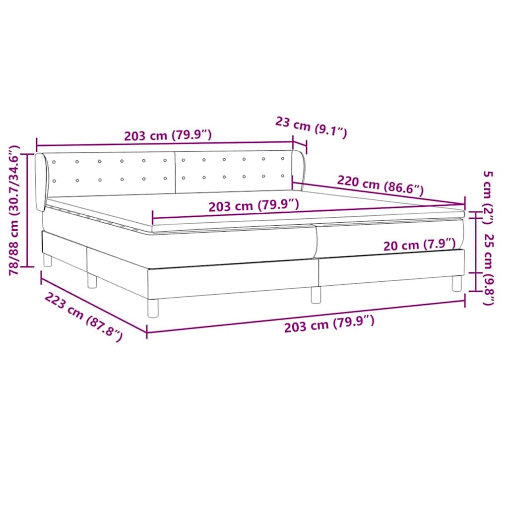 Box Spring Κρεβάτι με στρώματα Σκούρο μπλε 200x220 cm Βελούδινο - Pakobazaar