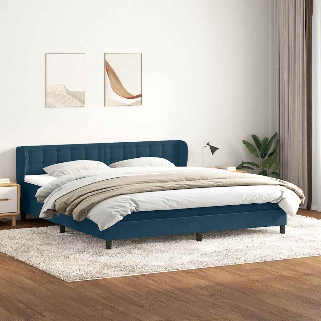 Box Spring Κρεβάτι με στρώματα Σκούρο μπλε 200x220 cm Βελούδινο - Pakobazaar