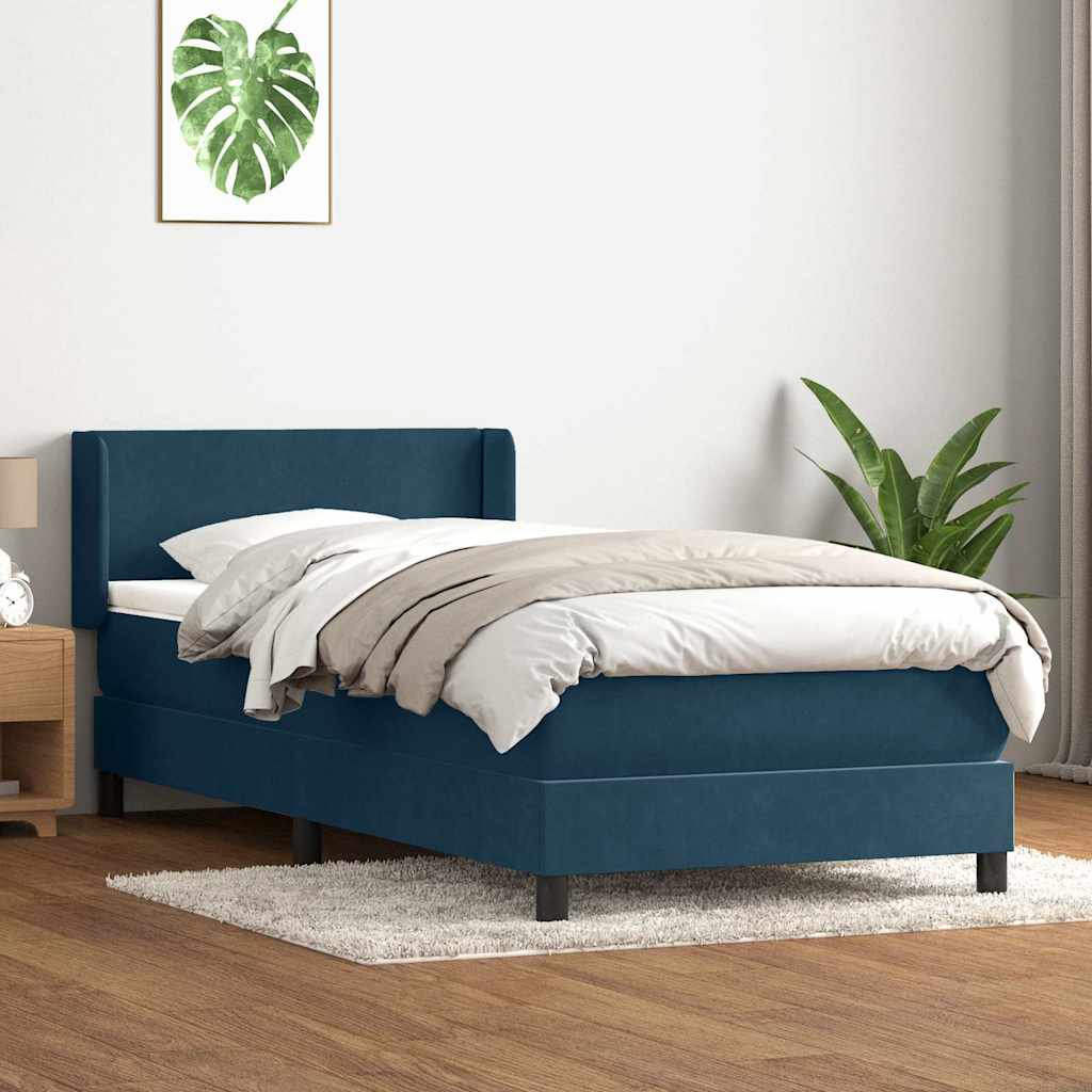 Box Spring κρεβάτι με στρώμα σκούρο μπλε 80x210 εκ. Βελούδινο - Pakobazaar