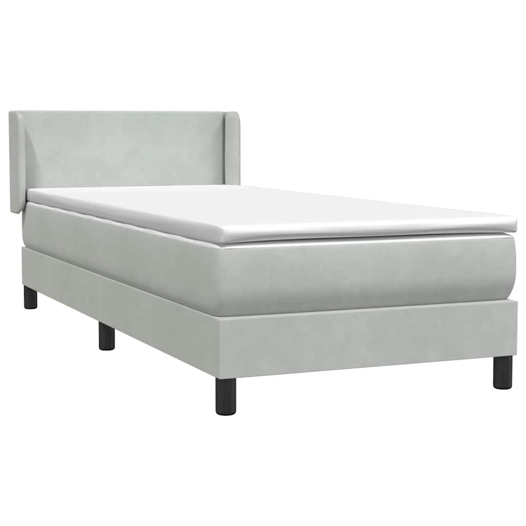 Box Spring κρεβάτι με στρώμα ανοιχτό γκρι 90x210 cm Βελούδινο