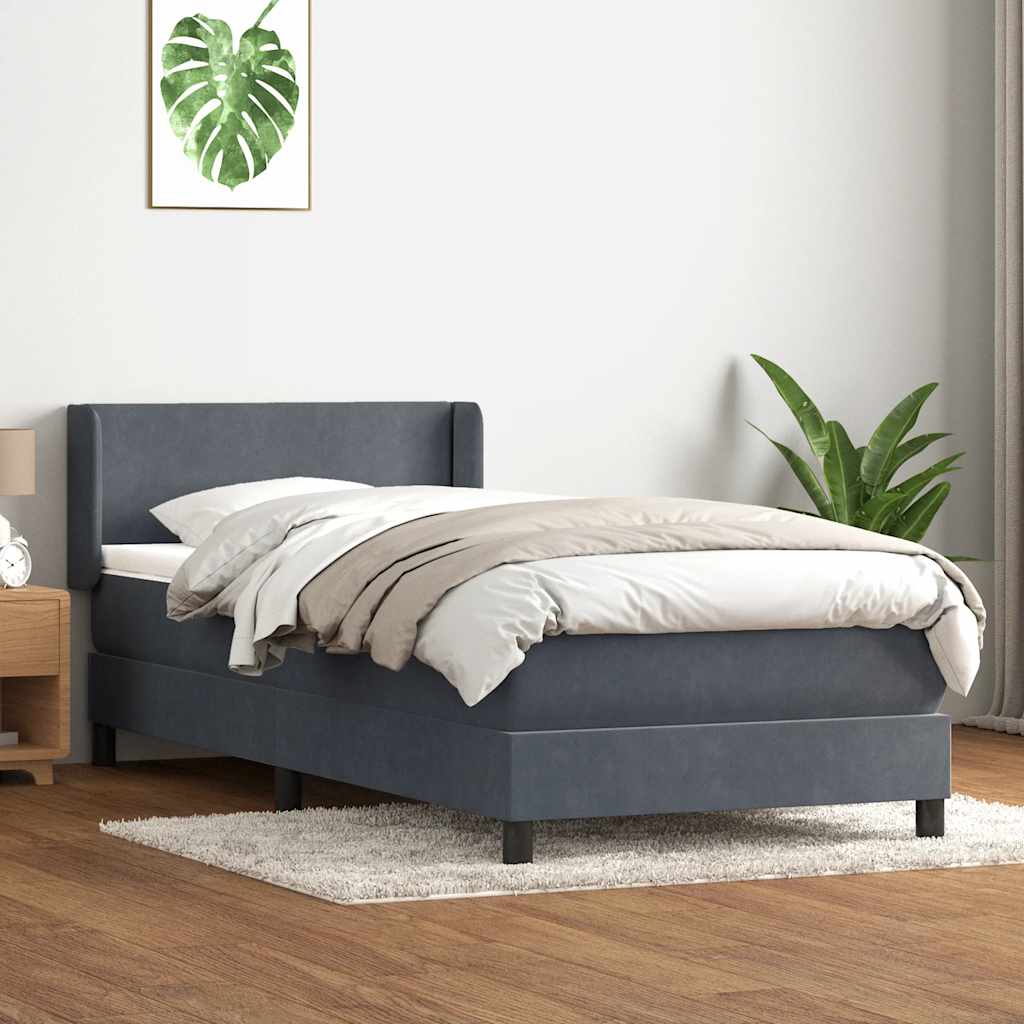 Κρεβάτι Boxspring με Στρώμα Σκούρο Γκρι 90x210 εκ. Βελούδινο - Pakobazaar