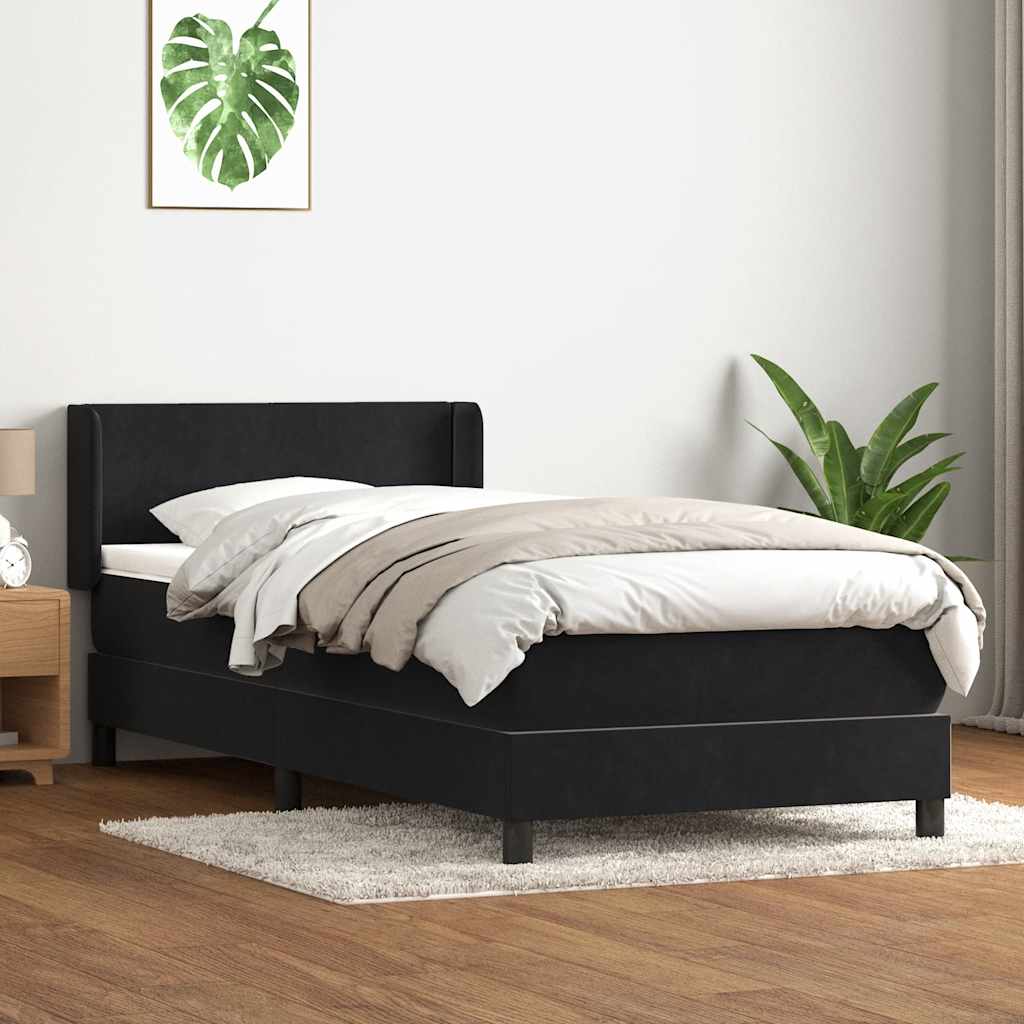 Κρεβάτι Boxspring με Στρώμα Μαύρο 90x210 εκ. Βελούδινο - Pakobazaar