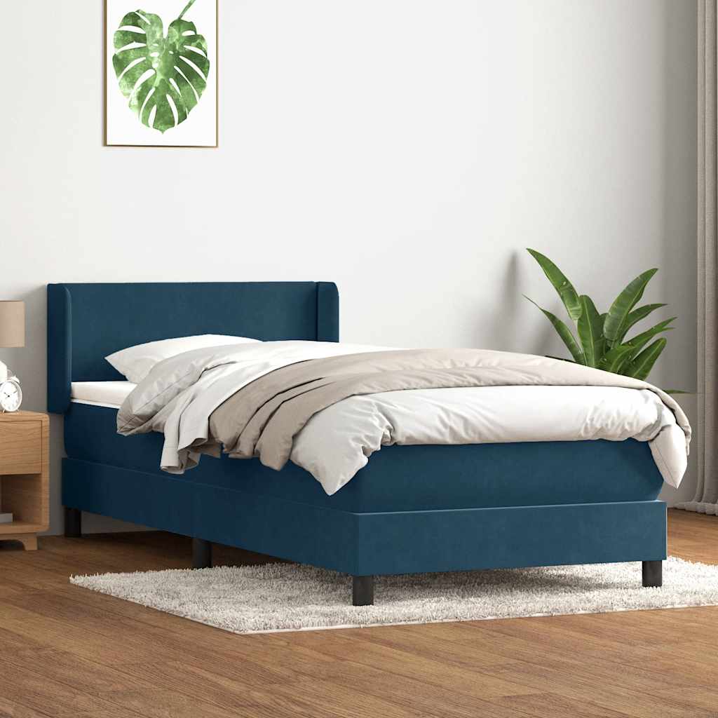 Box Spring κρεβάτι με στρώμα σκούρο μπλε 90x210 εκ. Βελούδινο - Pakobazaar