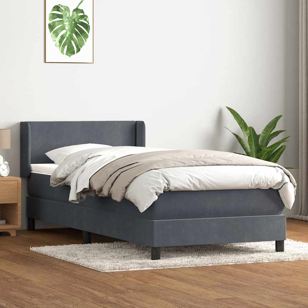 Κρεβάτι Boxspring με Στρώμα Σκούρο Γκρι 100x210 εκ. Βελούδινο - Pakobazaar