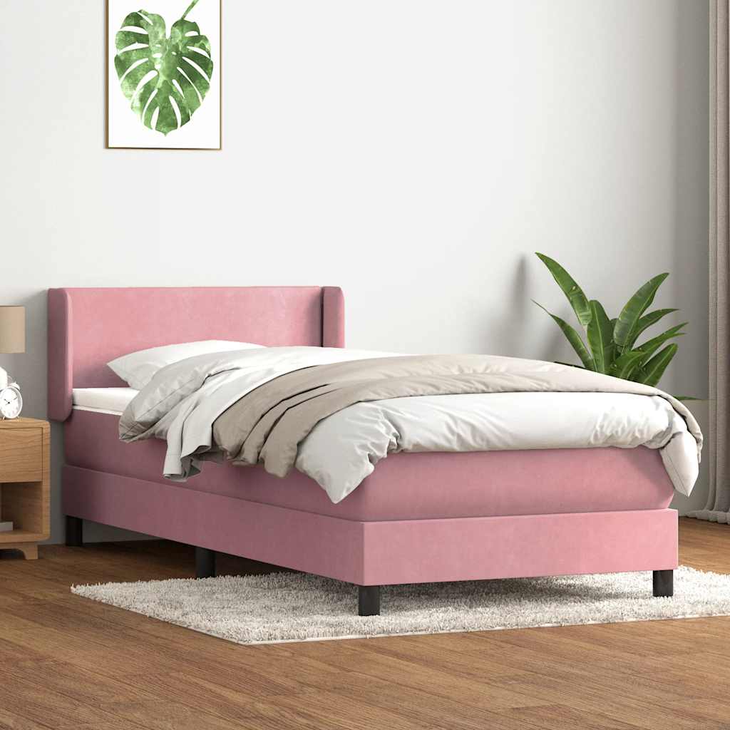 Κρεβάτι Boxspring με Στρώμα Ροζ 100x210 εκ. Βελούδινο - Pakobazaar