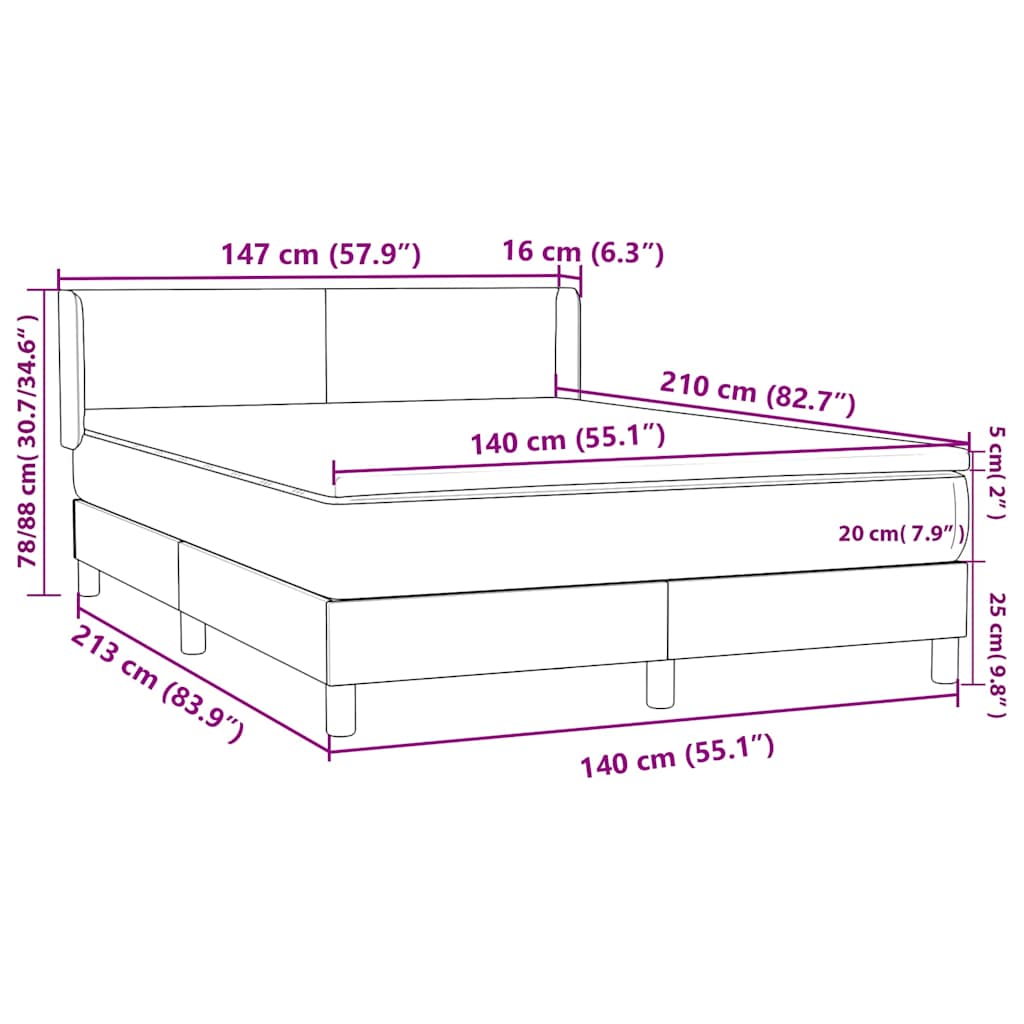 Κρεβάτι Boxspring με Στρώμα Σκούρο Γκρι 140x210 εκ. Βελούδινο