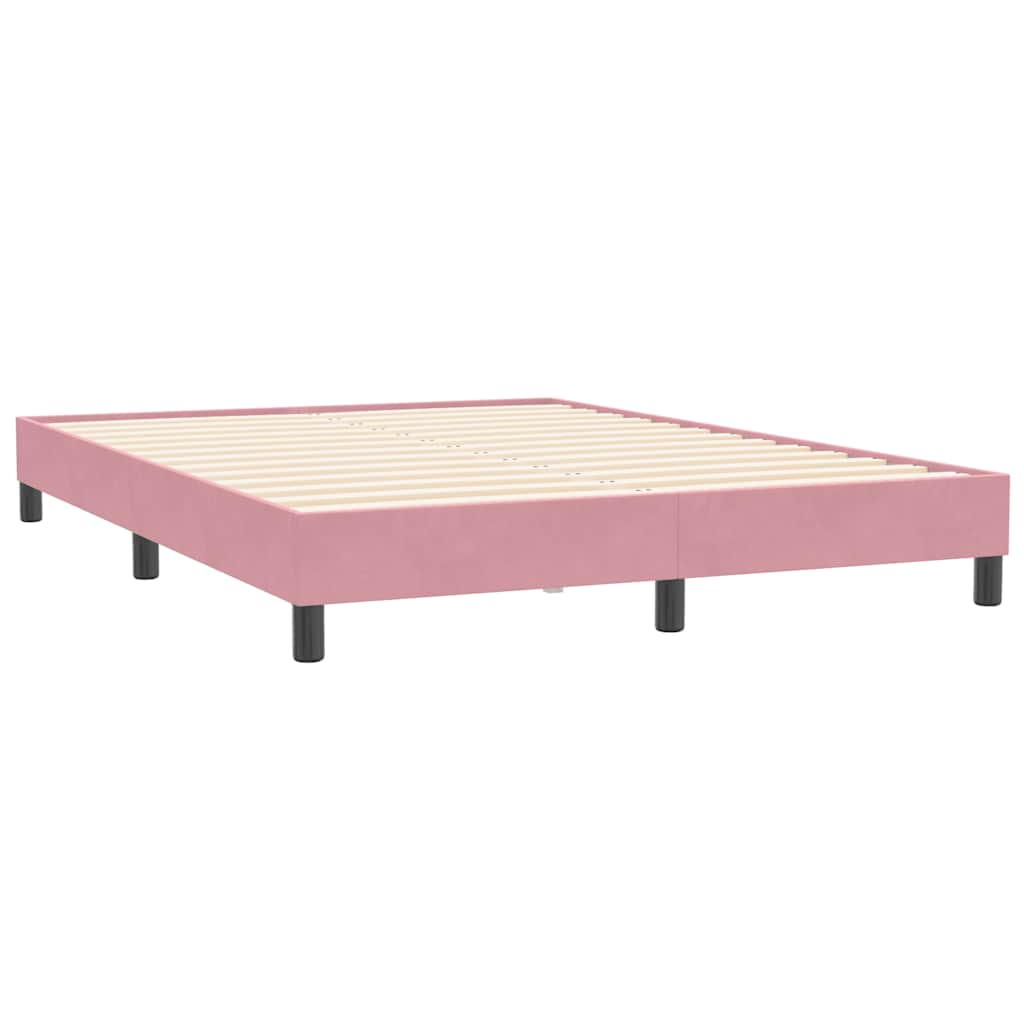 Κρεβάτι Boxspring με Στρώμα Ροζ 140x210 εκ. Βελούδινο