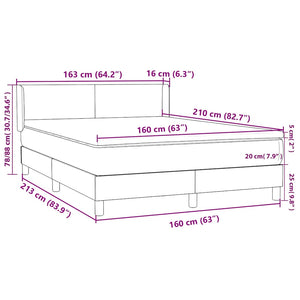 Κρεβάτι Boxspring με Στρώμα Σκούρο Γκρι 160x210 εκ. Βελούδινο - Pakobazaar