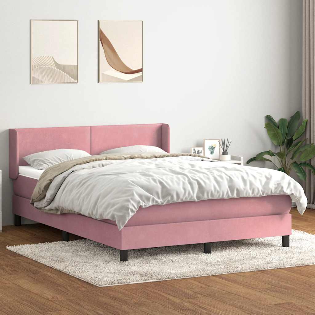 Κρεβάτι Boxspring με Στρώμα Ροζ 160x210 εκ. Βελούδινο