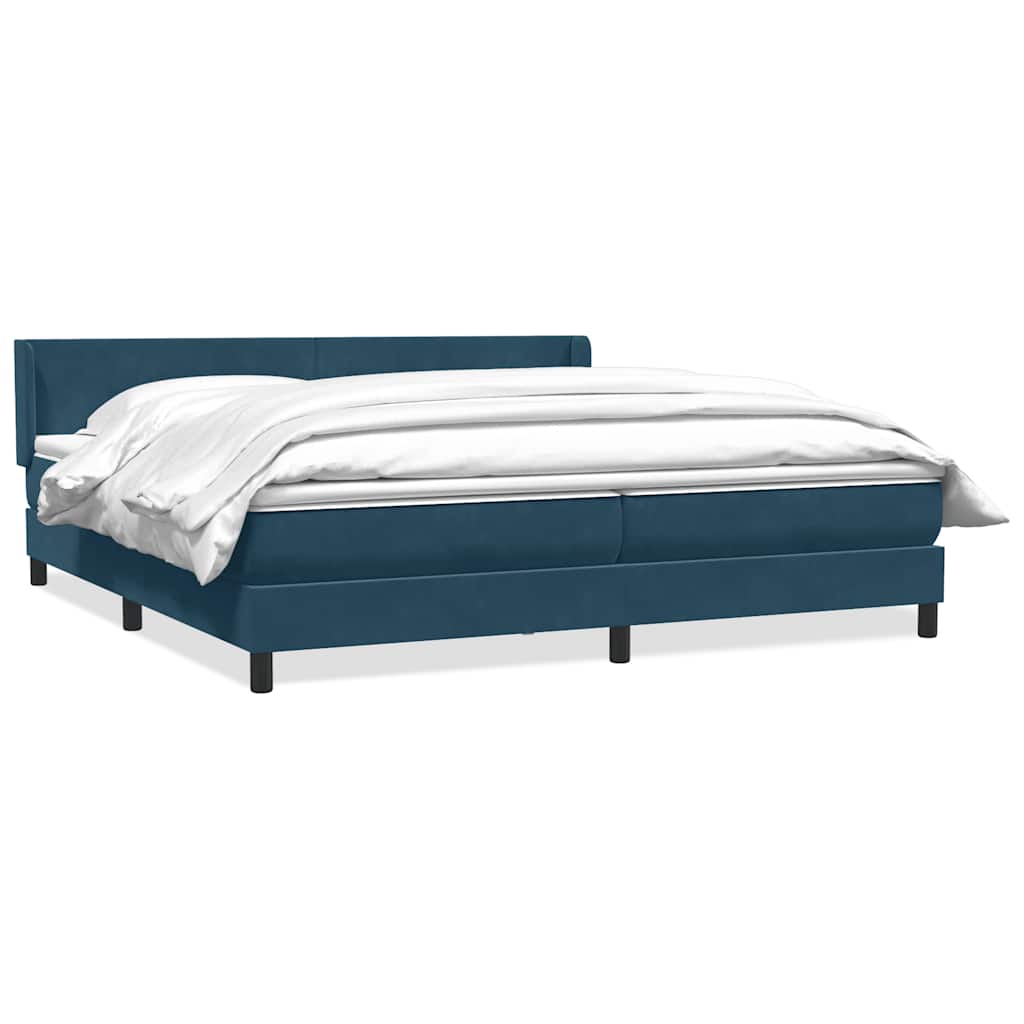 Κρεβάτι Boxspring με Στρώμα Σκούρο Μπλε 180x210 εκ. Βελούδινο - Pakobazaar