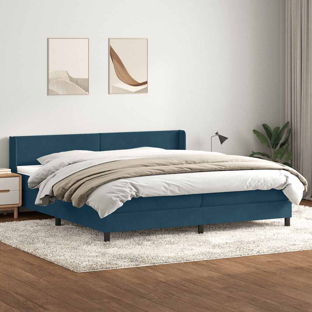 Κρεβάτι Boxspring με Στρώμα Σκούρο Μπλε 180x210 εκ. Βελούδινο - Pakobazaar