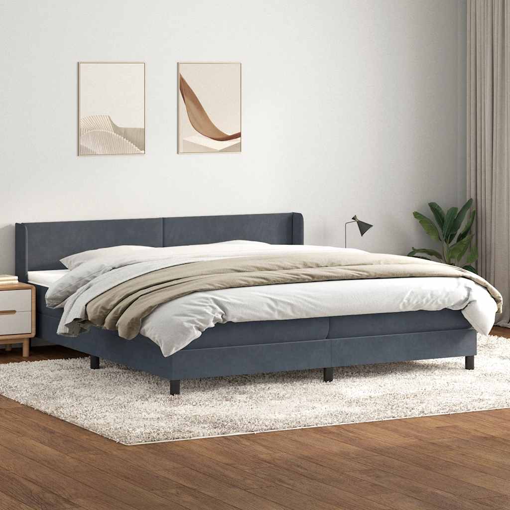 Κρεβάτι Boxspring με Στρώμα Σκούρο Γκρι 200x210 εκ. Βελούδινο - Pakobazaar