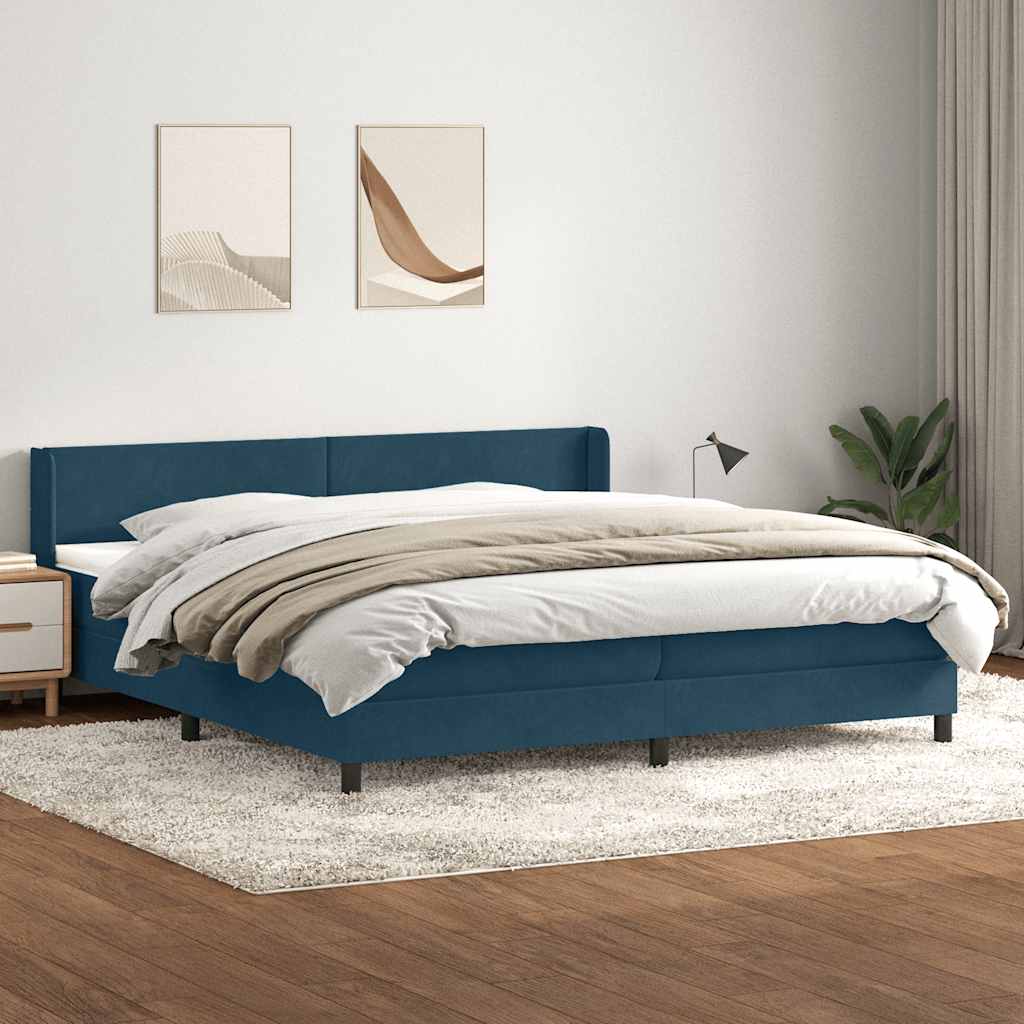 Κρεβάτι Boxspring με Στρώμα Σκούρο Μπλε 200x220 εκ. Βελούδινο - Pakobazaar