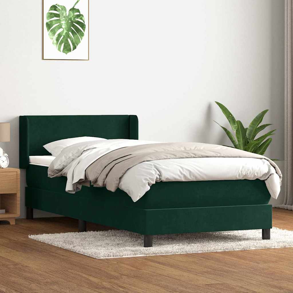 Box Spring κρεβάτι με στρώμα σκούρο πράσινο 80x220εκ. Βελούδινο - Pakobazaar
