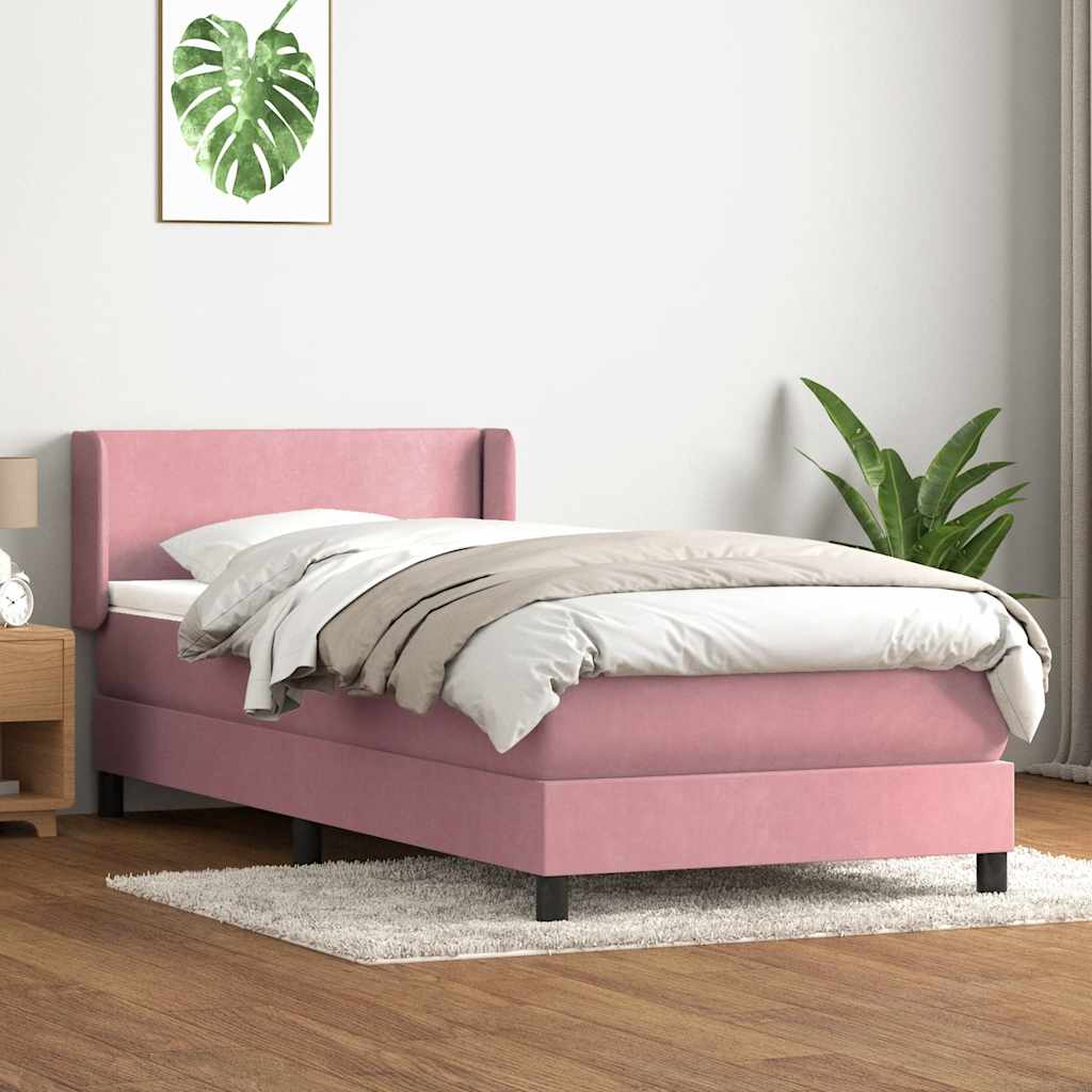 Κρεβάτι Boxspring με Στρώμα Ροζ 80x220 εκ. Βελούδινο