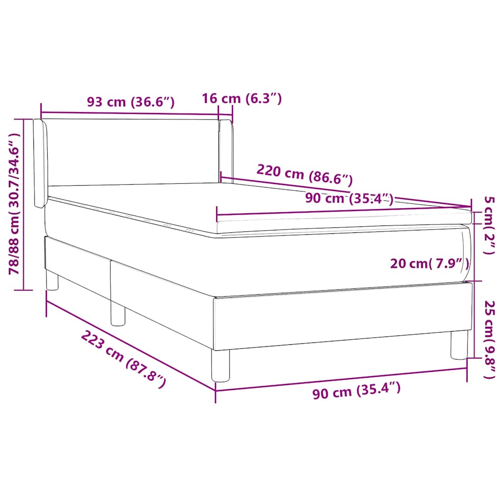 Box Spring κρεβάτι με στρώμα ανοιχτό γκρι 90x220 εκ. Βελούδινο
