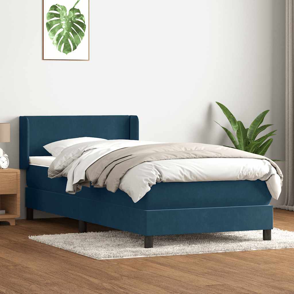 Κρεβάτι Boxspring με Στρώμα Σκούρο Μπλε 90x220 εκ. Βελούδινο - Pakobazaar