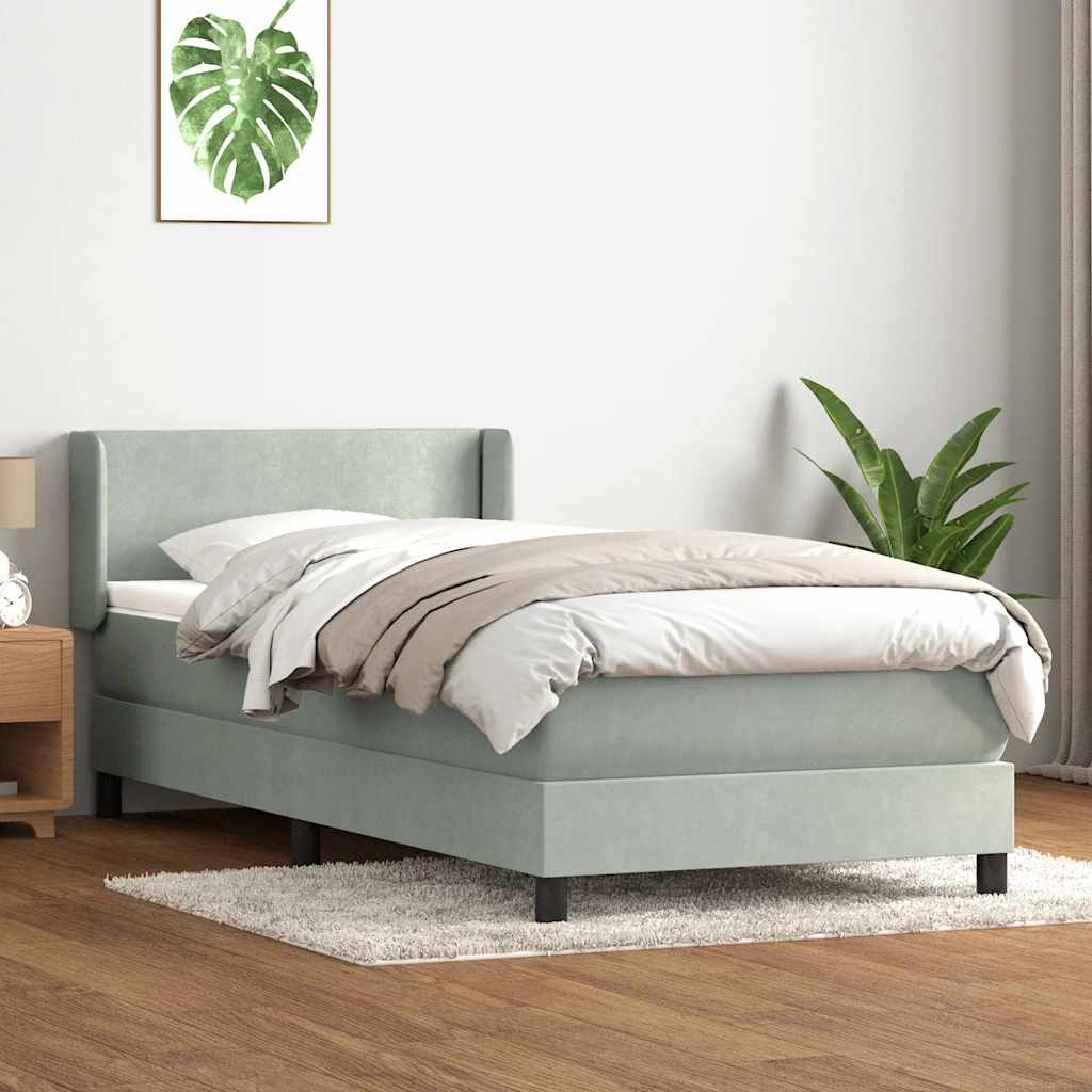 Box Spring κρεβάτι με στρώμα ανοιχτό γκρι 100x220 εκ. Βελούδινο - Pakobazaar