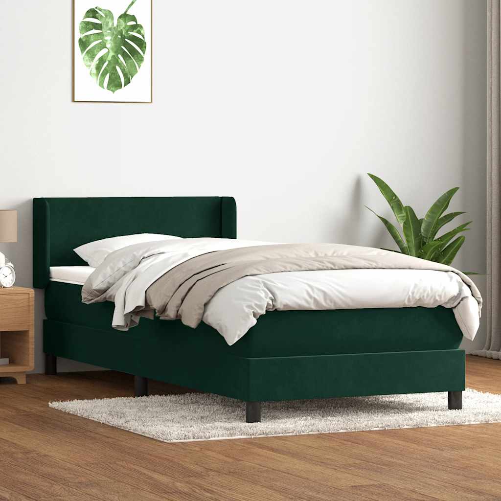 Box Spring κρεβάτι με στρώμα σκούρο πράσινο 100x220cm Βελούδινο - Pakobazaar