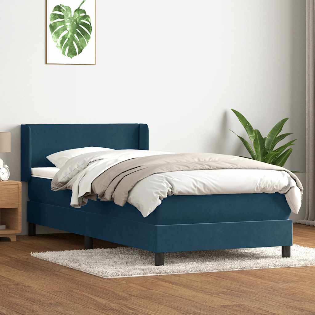 Box Spring κρεβάτι με στρώμα σκούρο μπλε 100x220 cm Βελούδινο - Pakobazaar
