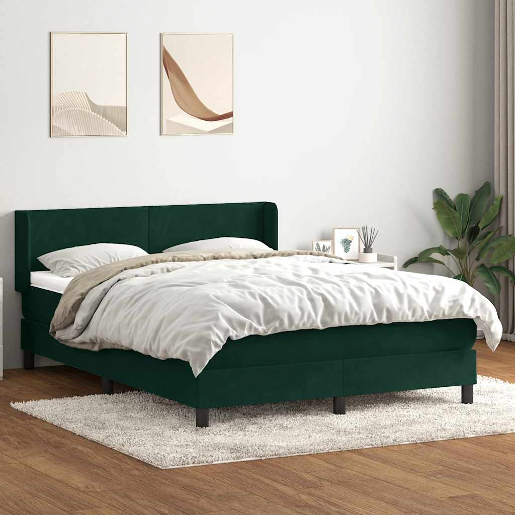 Box Spring Κρεβάτι με στρώμα Σκούρο πράσινο 140x220cm Βελούδινο