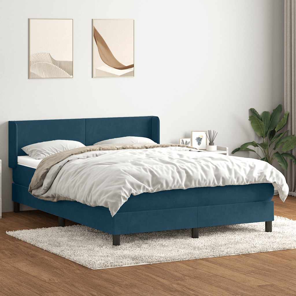 Box Spring κρεβάτι με στρώμα σκούρο μπλε 160x220 cm Βελούδινο - Pakobazaar