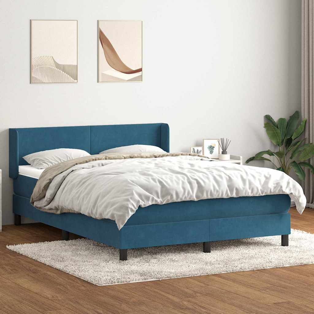 Box Spring κρεβάτι με στρώμα σκούρο μπλε 160x220 cm Βελούδινο - Pakobazaar