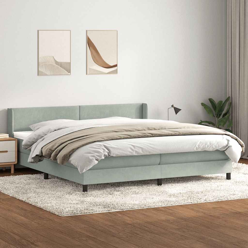 Box Spring κρεβάτι με στρώμα ανοιχτό γκρι 180x220 cm Βελούδινο - Pakobazaar
