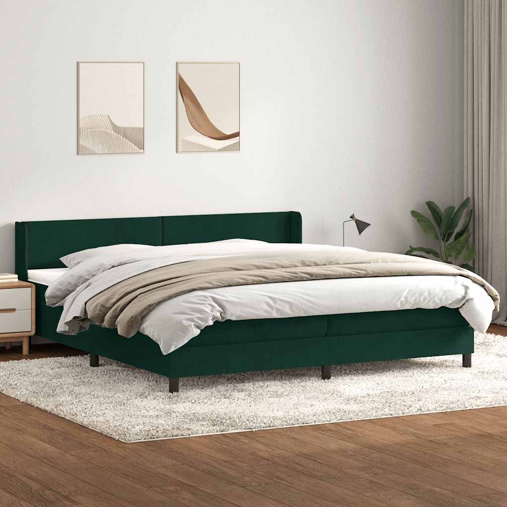 Box Spring Κρεβάτι με στρώμα Σκούρο πράσινο 200x220cm Βελούδινο - Pakobazaar