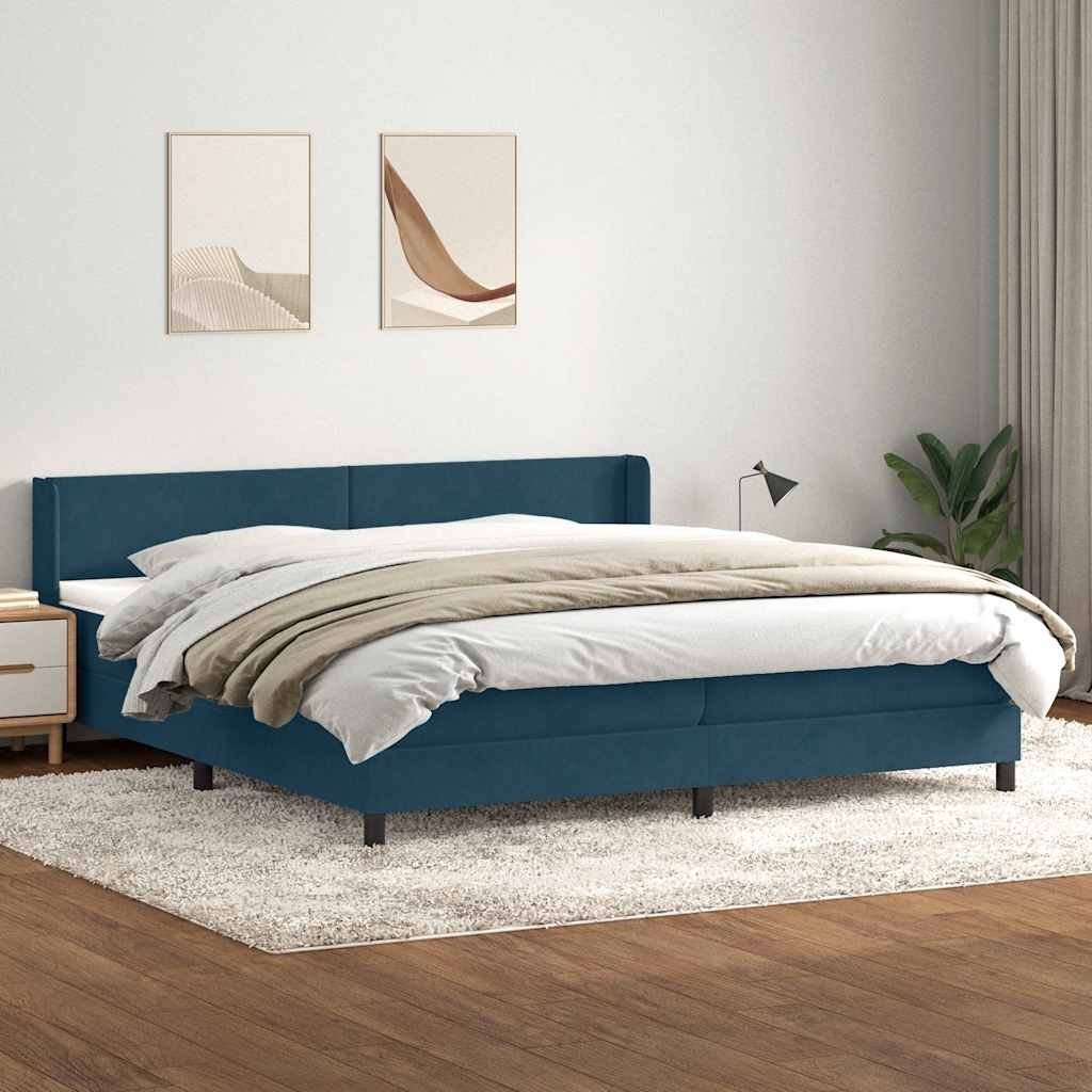 Box Spring κρεβάτι με στρώμα σκούρο μπλε 200x220 cm Βελούδινο - Pakobazaar