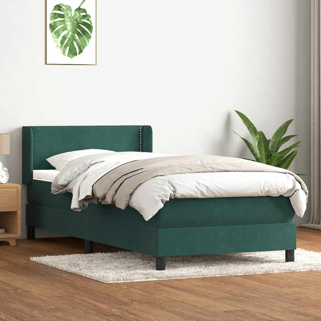 Box Spring Κρεβάτι με στρώμα Σκούρο πράσινο 80x210 cm Velvet - Pakobazaar