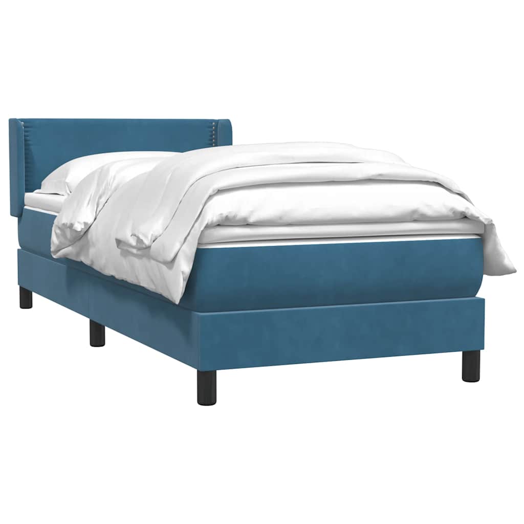 Box Spring κρεβάτι με στρώμα σκούρο μπλε 90x210 εκ. Βελούδινο