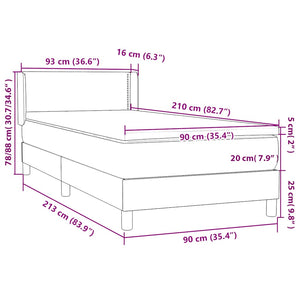 Box Spring κρεβάτι με στρώμα σκούρο μπλε 90x210 εκ. Βελούδινο
