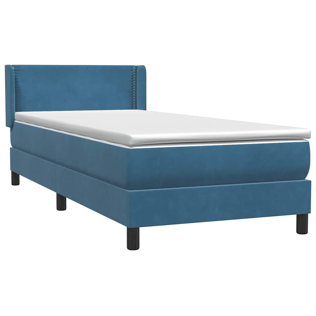 Box Spring κρεβάτι με στρώμα σκούρο μπλε 90x210 εκ. Βελούδινο