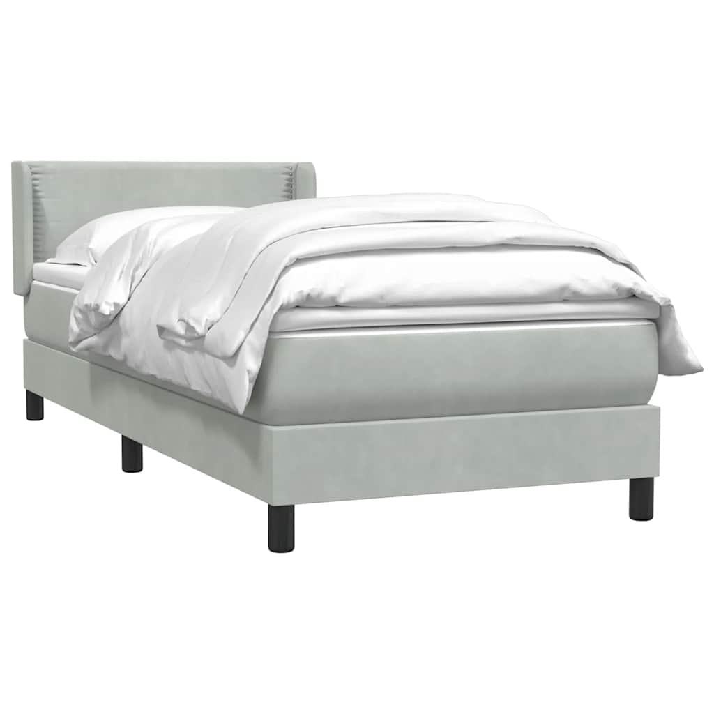 Κρεβάτι Boxspring με Στρώμα Ανοιχτό Γκρι 100x210 εκ. Βελούδινο - Pakobazaar