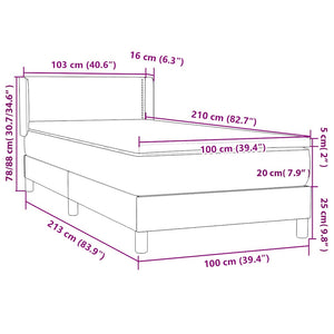 Κρεβάτι Boxspring με Στρώμα Ανοιχτό Γκρι 100x210 εκ. Βελούδινο - Pakobazaar