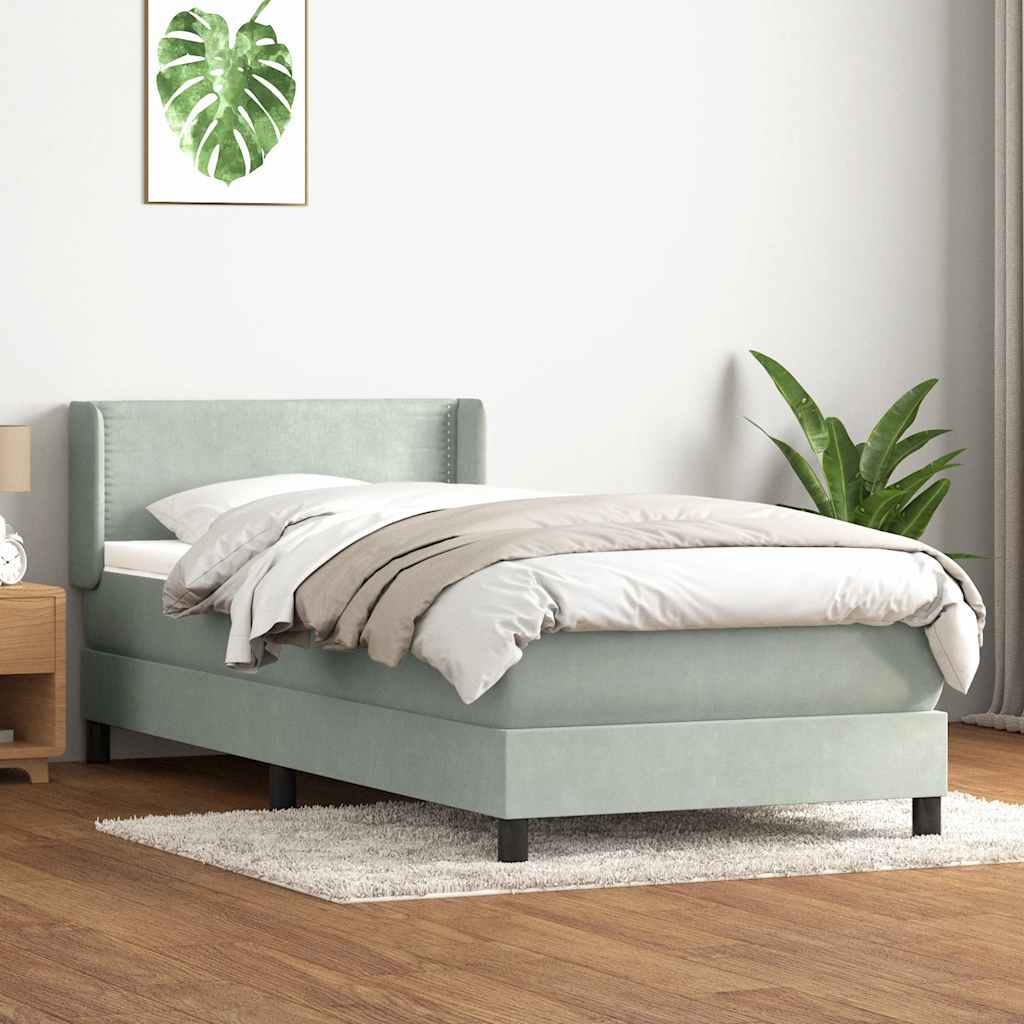 Κρεβάτι Boxspring με Στρώμα Ανοιχτό Γκρι 100x210 εκ. Βελούδινο - Pakobazaar