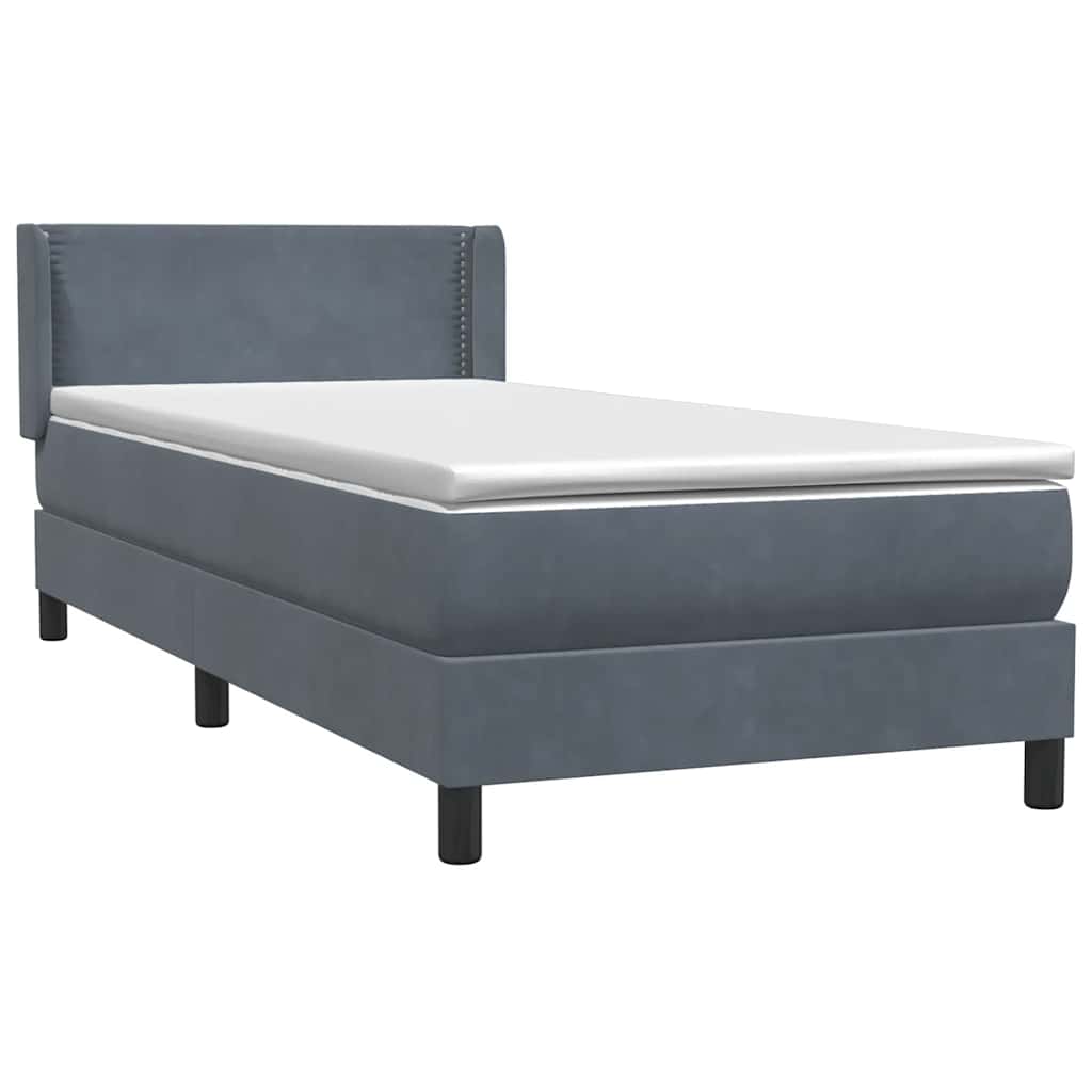 Κρεβάτι Boxspring με Στρώμα Σκούρο Γκρι 100x210 εκ. Βελούδινο - Pakobazaar