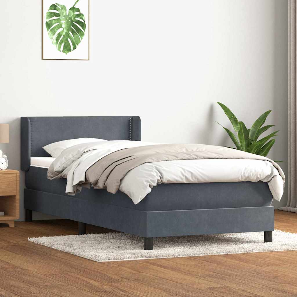 Κρεβάτι Boxspring με Στρώμα Σκούρο Γκρι 100x210 εκ. Βελούδινο - Pakobazaar