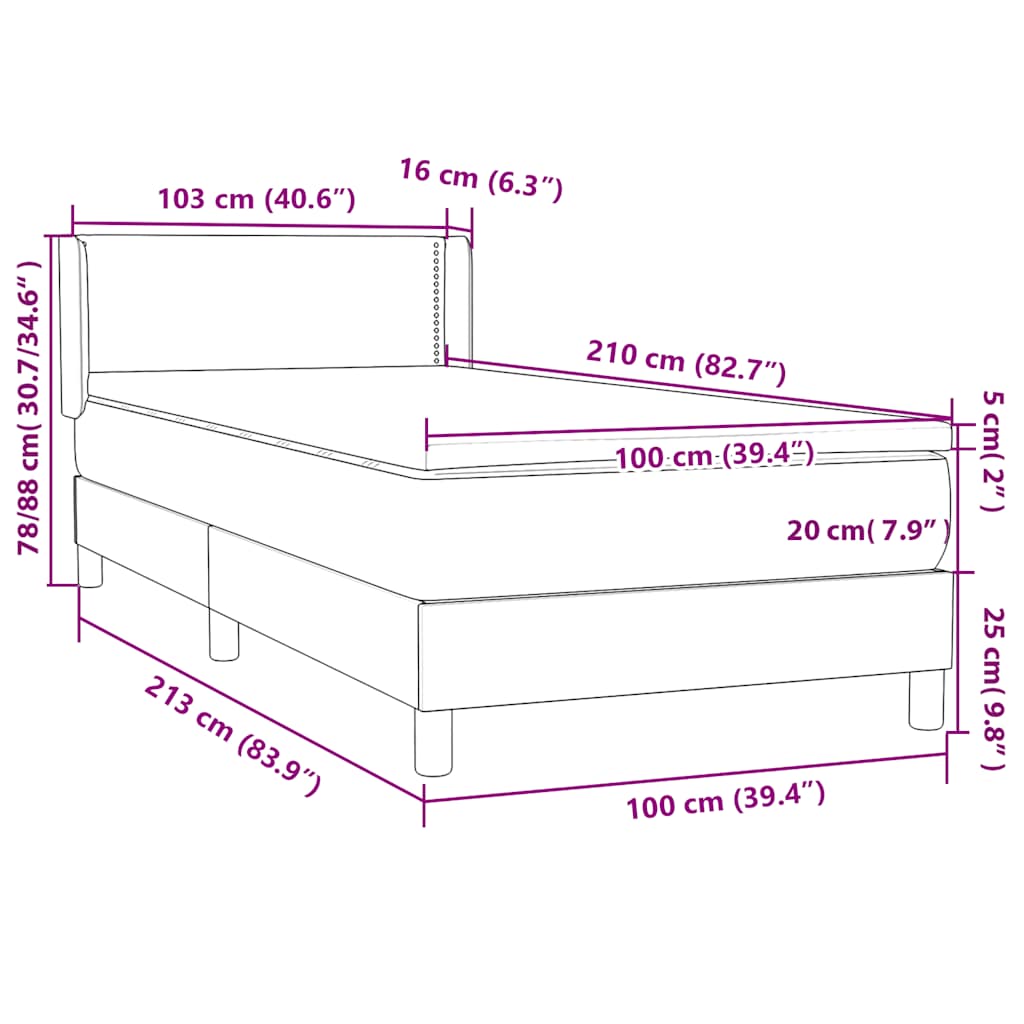 Κρεβάτι Boxspring με Στρώμα Σκούρο Μπλε 100x210 εκ. Βελούδινο - Pakobazaar
