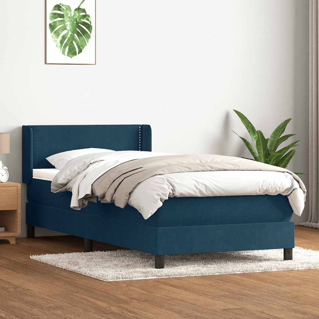 Κρεβάτι Boxspring με Στρώμα Σκούρο Μπλε 100x210 εκ. Βελούδινο - Pakobazaar