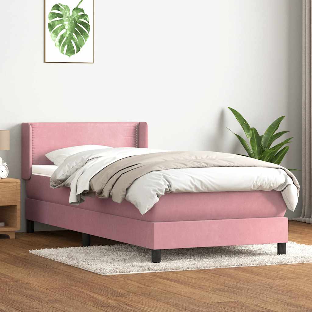 Κρεβάτι Boxspring με Στρώμα Ροζ 100x210 εκ. Βελούδινο - Pakobazaar