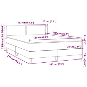 Κρεβάτι Boxspring με Στρώμα Ανοιχτό Γκρι 160x210 εκ. Βελούδινο