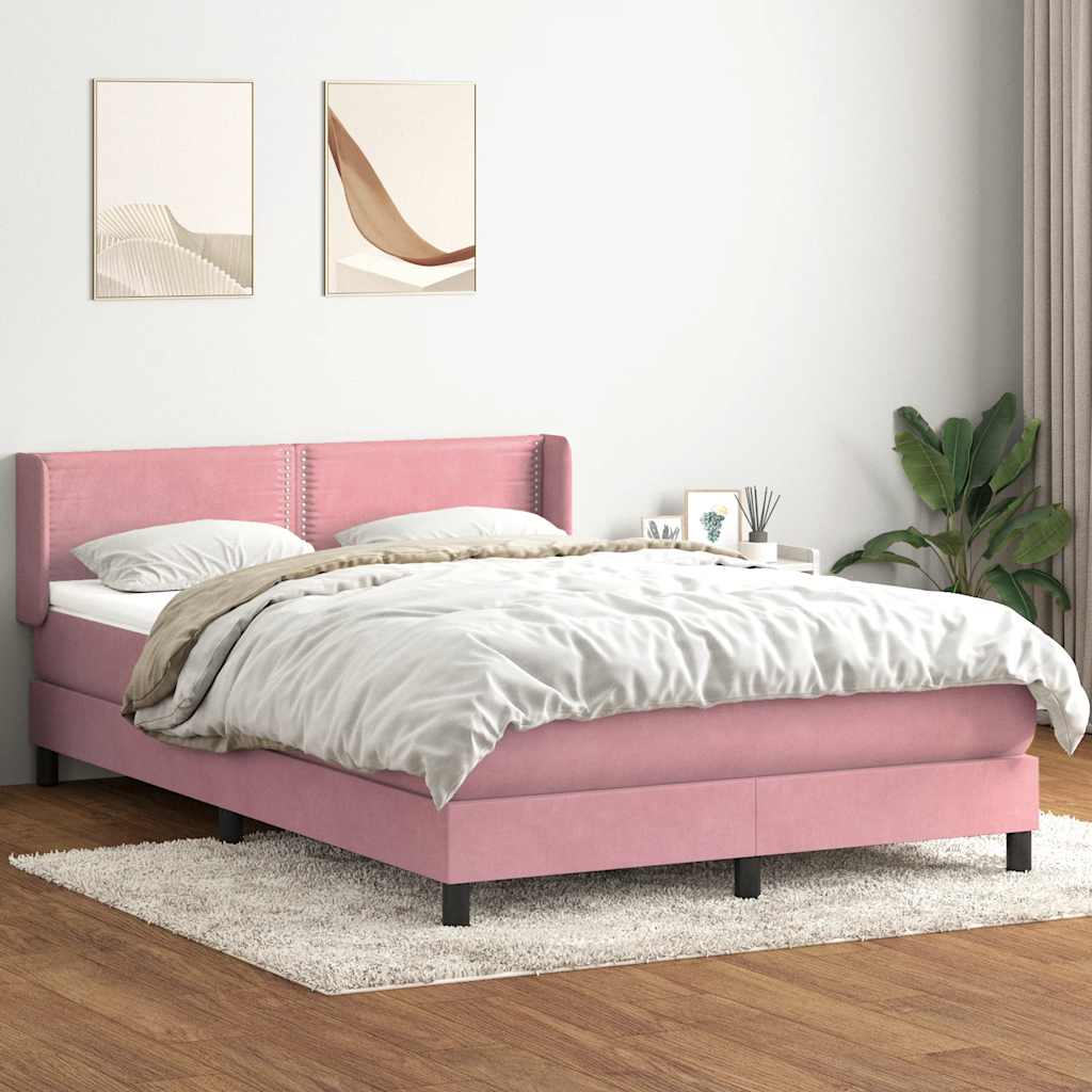 Κρεβάτι Boxspring με Στρώμα Ροζ 160x210 εκ. Βελούδινο